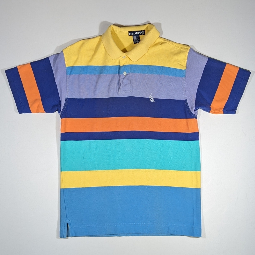 Vintage 90s Nautica Polo Shirt Size Large Pastel Striped Button Down